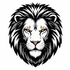 Obraz premium Black and white lion with a striking look, capturing the feline's intense gaze