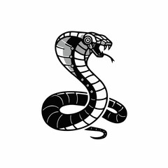 Robotic cobra with a menacing hiss, rendered in black, gray, and white