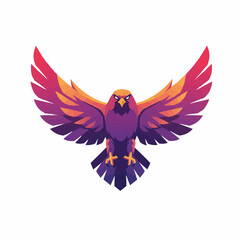 Striking, fierce bird with colorful wings, set against a clear background