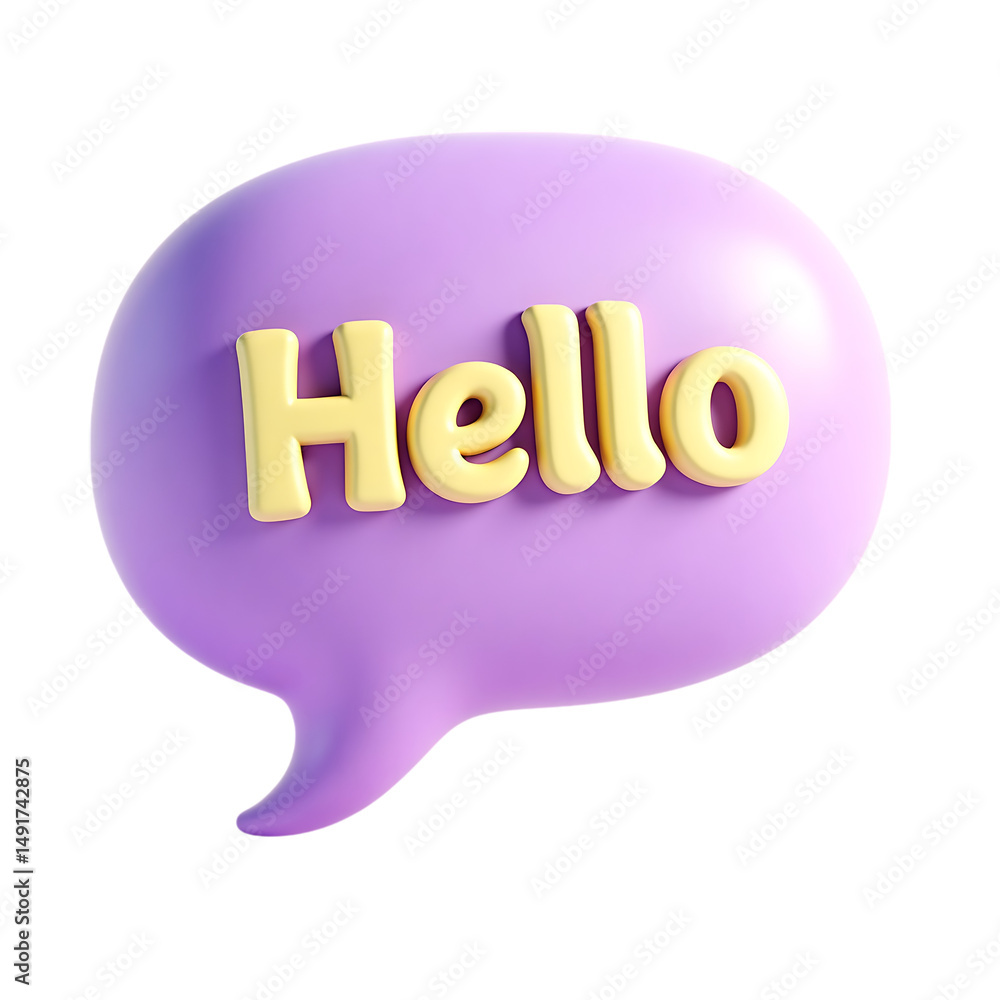 Poster hello speech bubble isolated on transparent background, 3d render