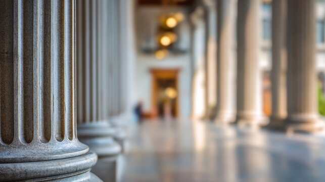 Blurred exterior view of courthouse with columns