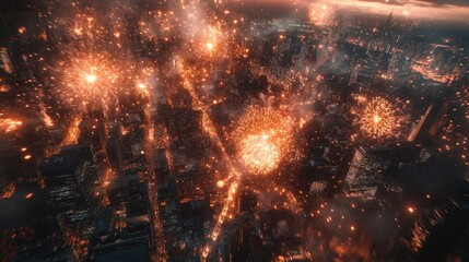 Fototapeta premium A stunning mockup showcasing fireworks exploding in intricate patterns over a cityscape
