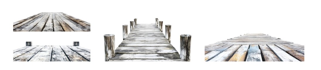 Obraz premium Set of Wooden walkway path through a snowy landscape isolated on transparent background