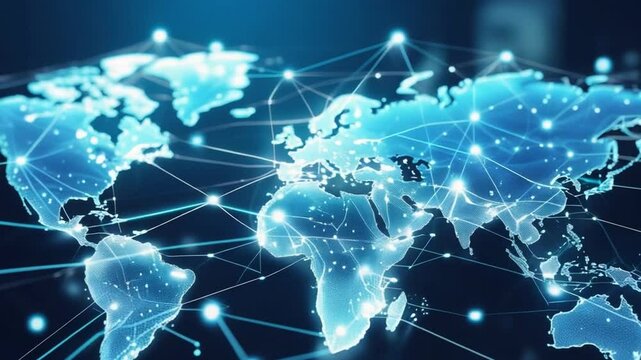 Global Data Network Visualization with Animated World Map Connections