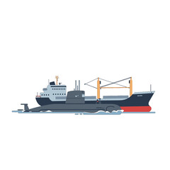 Obraz premium Pixel Art Cargo Ship And Submarine Illustration
