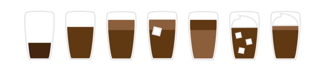 Set of delicious coffee types icons collection, isolated