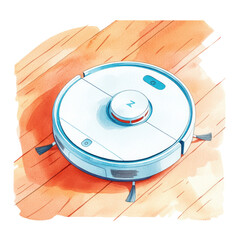 Action-packed cleaning robot home interior watercolor artwork transparent background bright environment modern concept