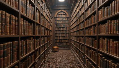 Obraz premium A library where every book spine is textured with roasted coffee bean patterns and emits a subtle coffee aroma