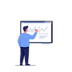 Man Presenting Data On Digital Whiteboard