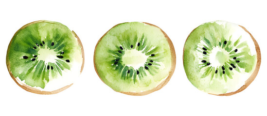 Fototapeta premium Fresh kiwi watercolor illustration isolated on transparent background