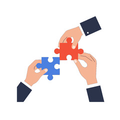 Two Business Hands Joining Puzzle Pieces