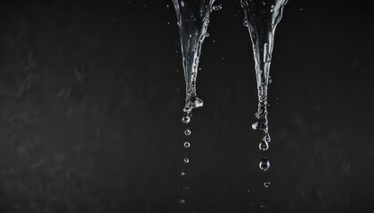 Sharp edge drip, water droplets in motion blur, black backdrop ,  dark,  reflection