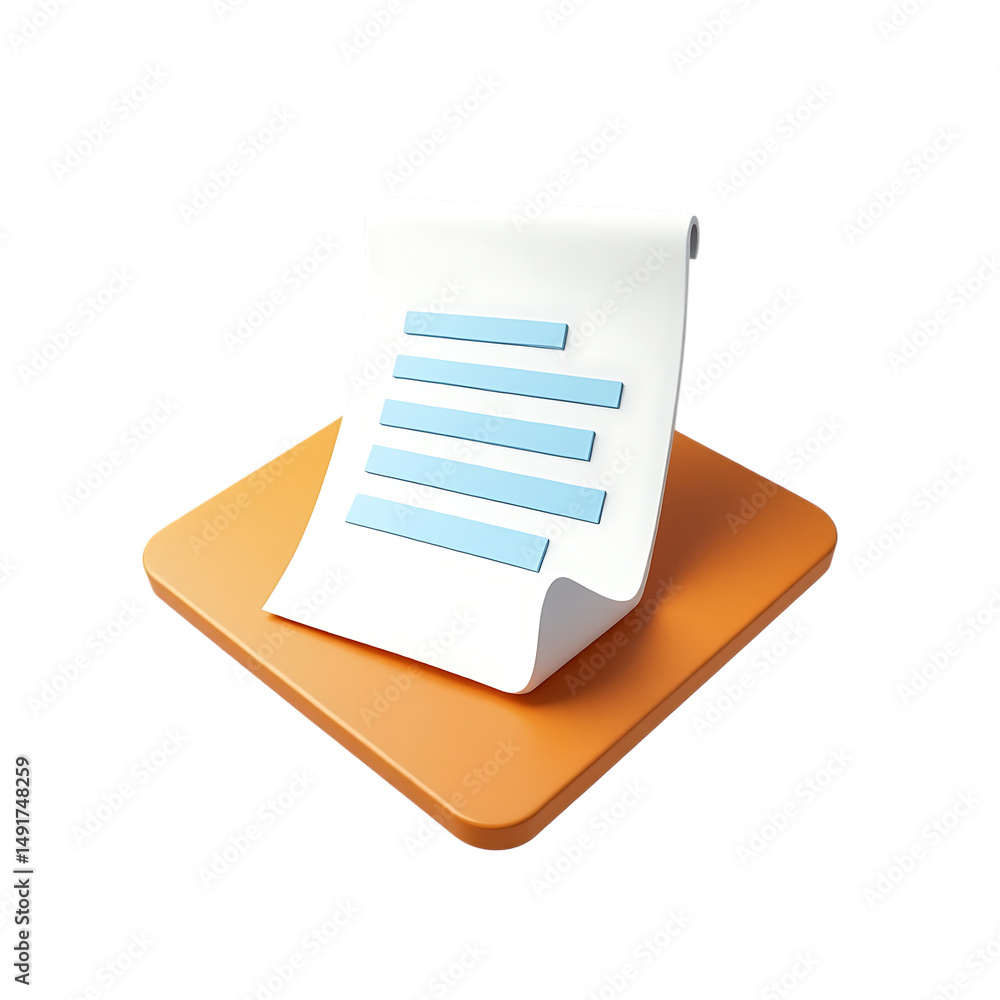 Poster document with blue lines on orange platform isolated on transparent background