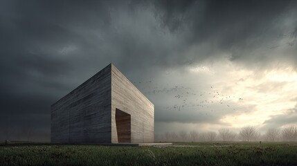 Concrete Abode Stark Modern House Under Dramatic Sky.
