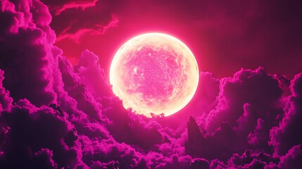 Naklejka premium Pink full moon in dramatic cloudscape