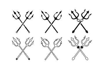Set of silhouette trident icon logo design