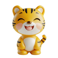3D Render of a Cute Cartoon Golden Tiger with Happy Expression. Adorable 3D-rendered golden tiger figurine with a joyful smile