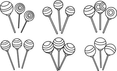 Set of lollypop outline vector and illustration, coloring book page