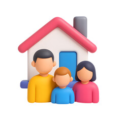 3D Render of Family in Front of House Home Sweet Home Concept