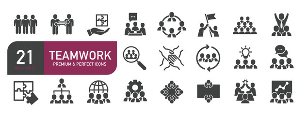 Set of glyph solid icons management, teamwork, business, organisation. Glyph solid icons collection. Vector illustration