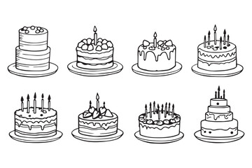 birthday cake line art and black color