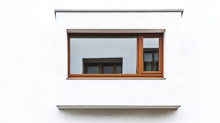 Fototapeta premium Modern square window with wooden frame on a white wall.