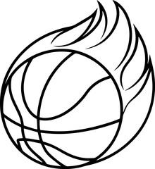 Fire basketball outline vector and illustration, coloring book page