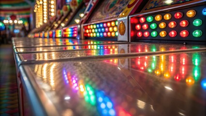 Carnival games Vibrant arcade lights illuminating a polished surface in a playful environment.
