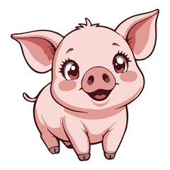 Cute Cartoon Pig Character – Vector Illustration Isolated on White