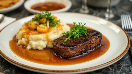 Elegant Steak and Potatoes Plate Restaurant Setting
