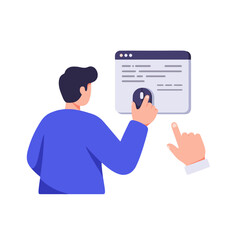 Man Using Digital Computer Screen And Pointing At A Webpage