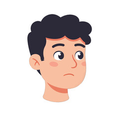 Cartoon Boy Head Portrait With Worried Expression