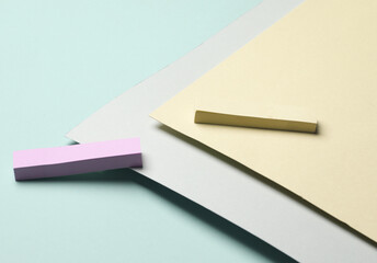 Colored stickers for notes on pastel background