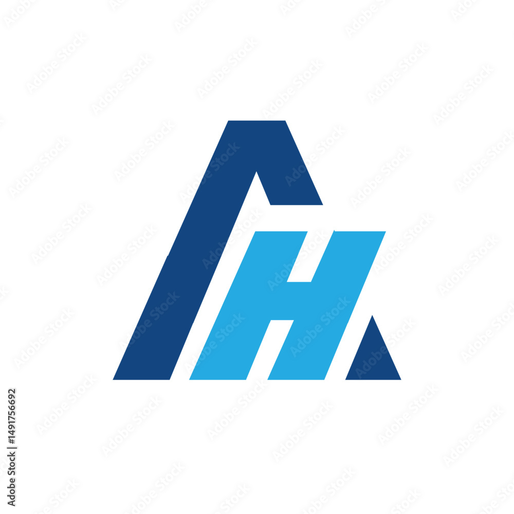 Poster the image shows a flat monogram logo design of an initial ah in blue color that looks clean and bold