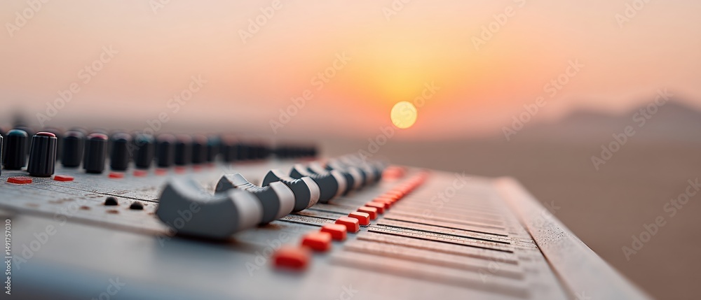 Aufkleber sunset sound engineering high-fidelity audio mixing console capturing creative twilight atmosphere f