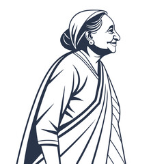 Elderly woman in sari, a vector illustration isolated on white background for stock