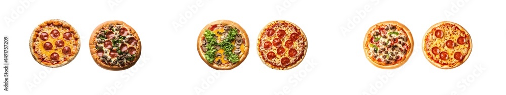 Aufkleber set of variety of pizzas displayed on a horizontal platter. isolated on transparent background