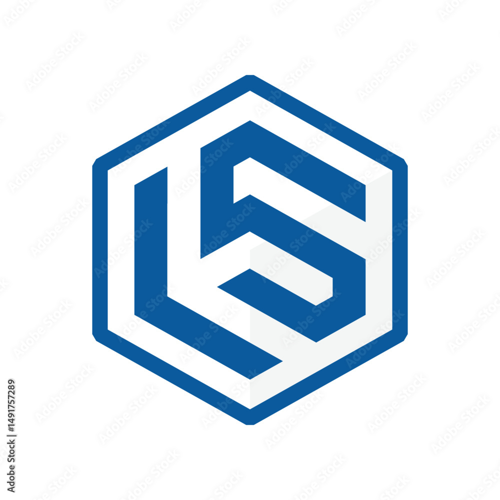 Poster the image shows a flat monogram logo design of an initial letter ls or l5 inside a hexagonal shaped 