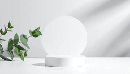 Minimalist White Product Display with Eucalyptus