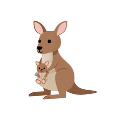 Cartoon Kangaroo Holding Baby Kangaroo