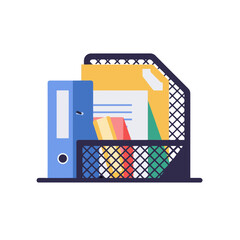 Colorful Office Supplies In Mesh Basket