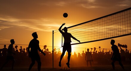 Silhouette of Beach Volleyball Players at Sunset Epic Sports Action