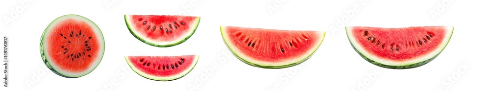 Aufkleber set of colorful watermelon slices displayed on a transparent background.