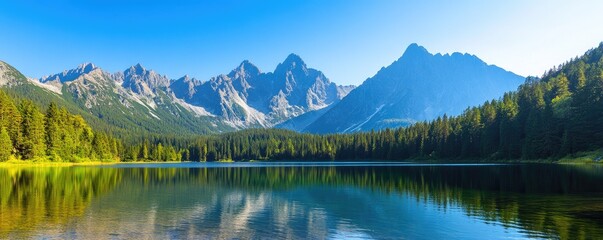 Fototapeta premium Mountain lake reflection landscape panorama