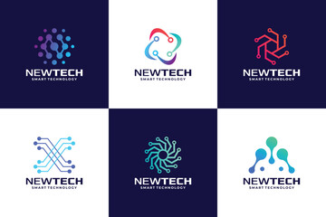 Set of abstract technology logo design. Connection, circuit, digital logo template