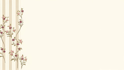 Obraz premium Floral Vine Pattern on Striped Beige Background with Empty Space