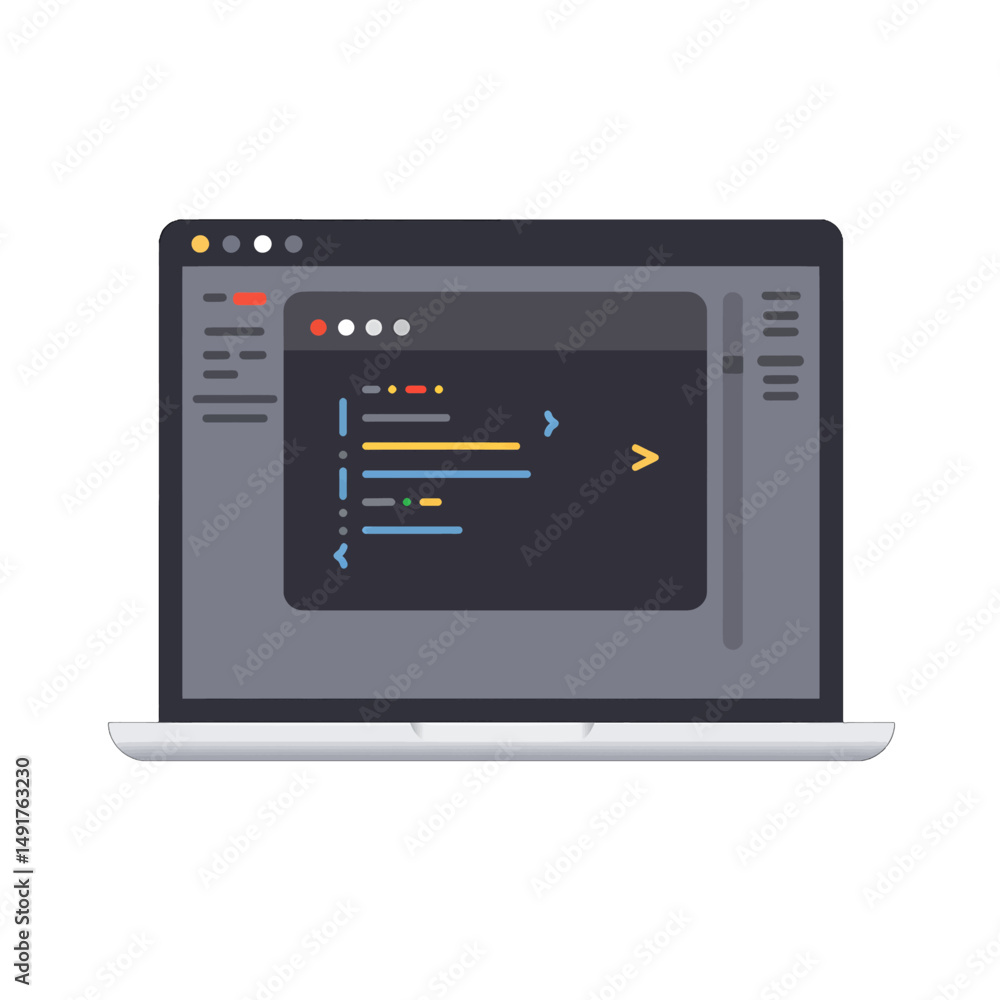 Poster flat design laptop with code on screen