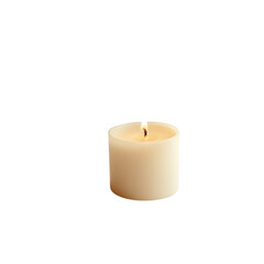 A single lit candle a softly glowing flame on a white background simple and peaceful