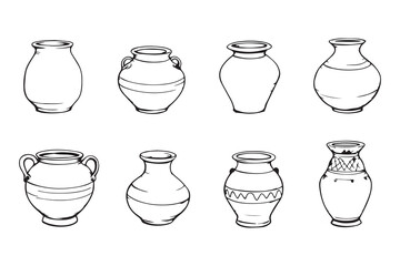 clay vase or pot line art and black color 