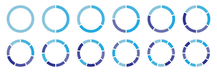 Pie chart set. Colorful diagram collection with 2,3,4,5,6 sections or steps. Circle icons for infographic, UI, web design, business presentation. Vector illustration.